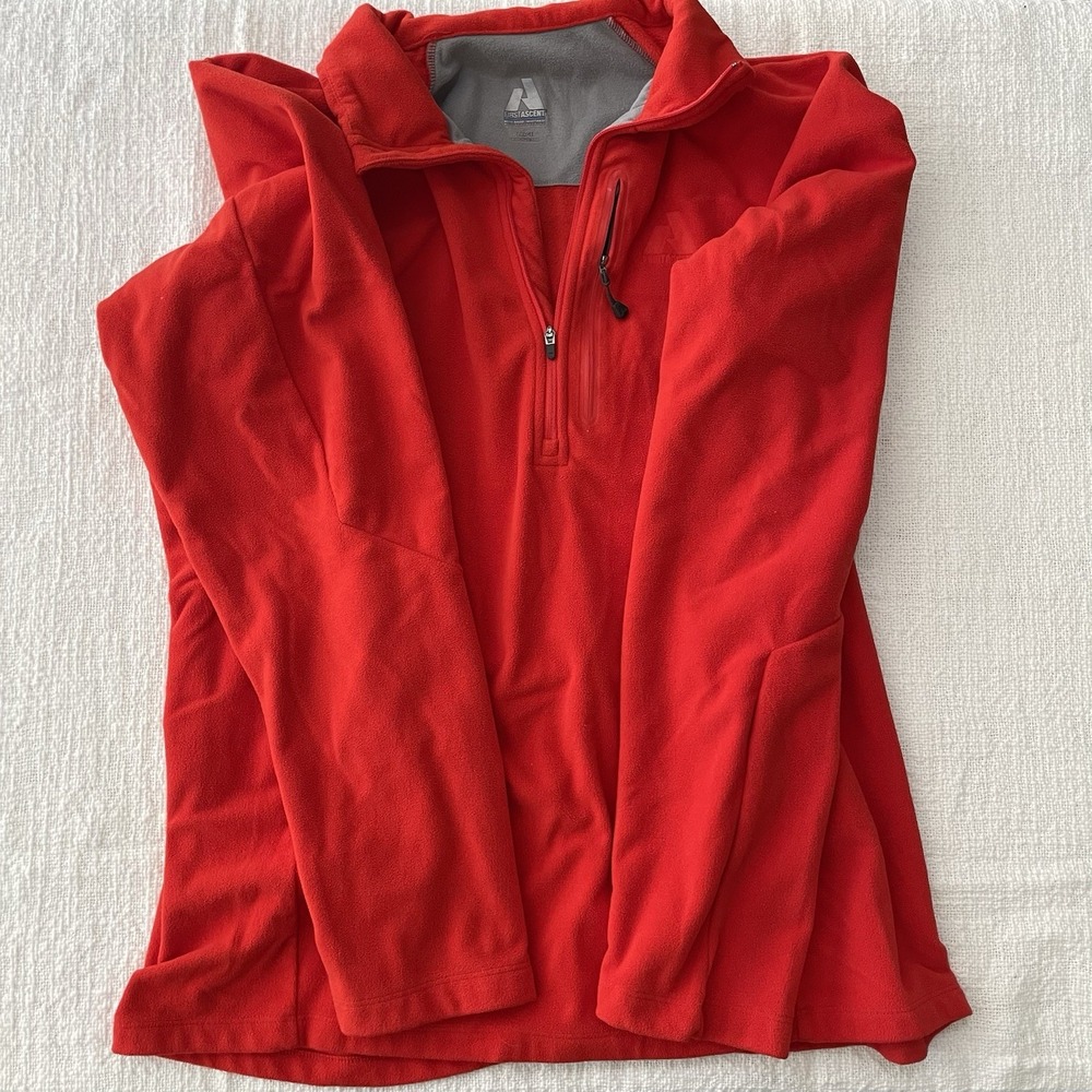 Eddie Bauer First Ascent Pullover Jacket Mens Large Quarter Zip Fleece Red EUC